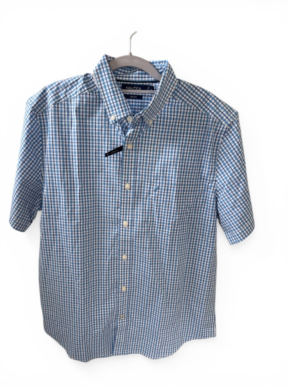 Nautica Light Blue & White Checked Short-Sleeve Button-Down Shirt